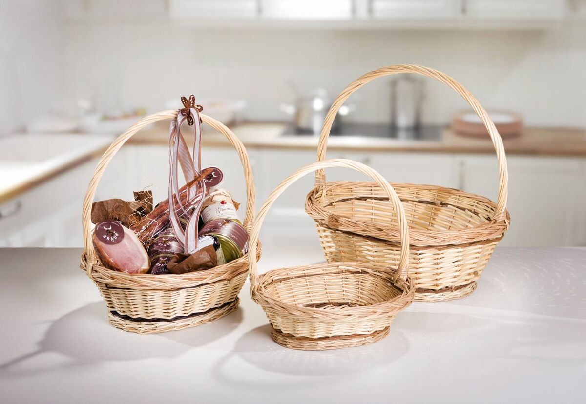 Bild 1 von HomeLiving Bügelkorb "Zopfrand", groß Füllkorb Flechtkorb Natur bügel Einkauf Flaschen