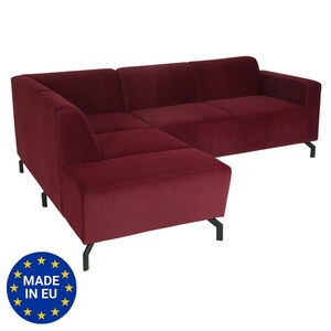 Ecksofa MCW-J60, Couch Sofa mit Ottomane links, Made in EU, wasserabweisend 247cm ~ Samt bordeaux-rot