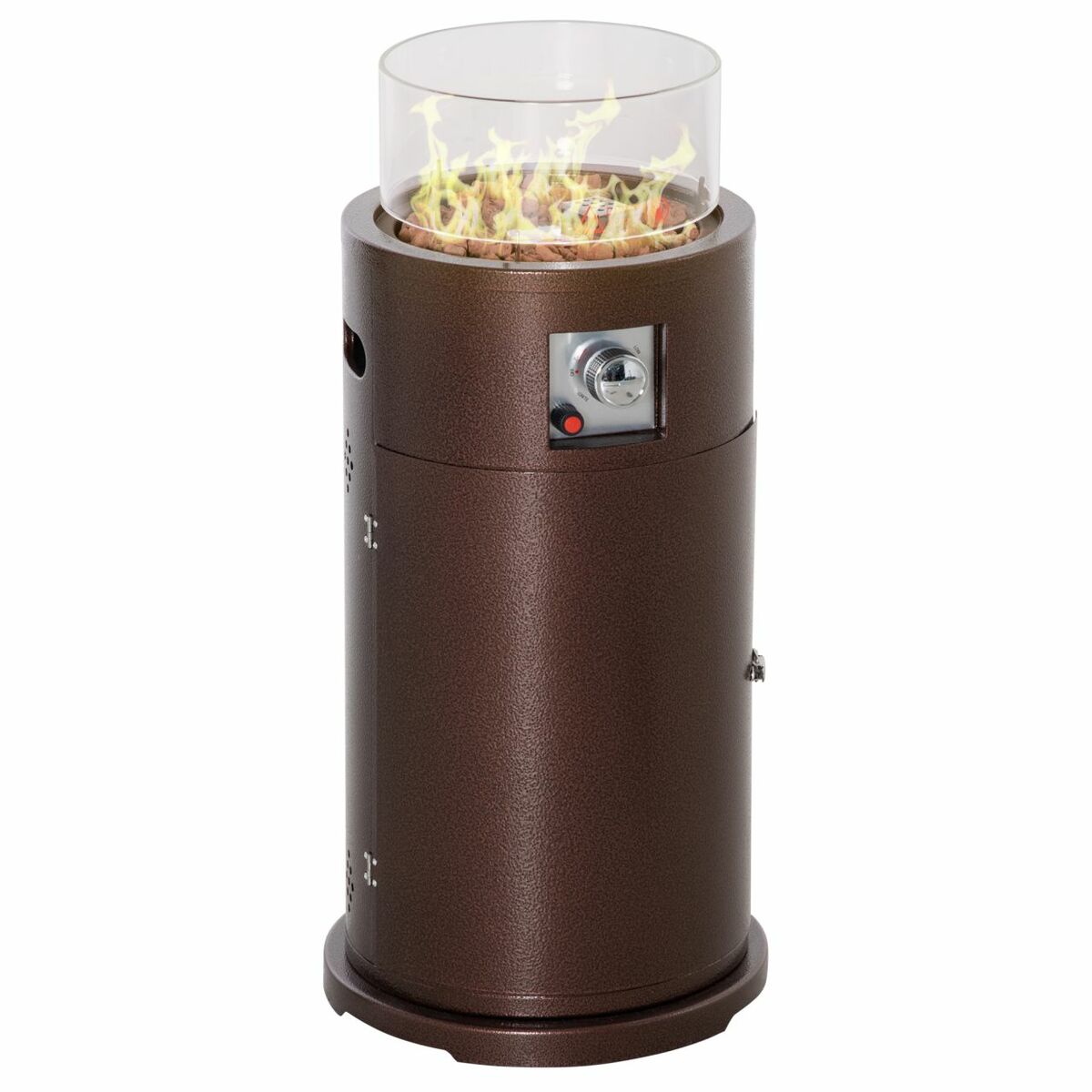 Bild 1 von Outsunny Heizstrahler Gas für Terrasse runde Gas Feuerstelle mit Lavagestein Terrassenheizer mit Gla