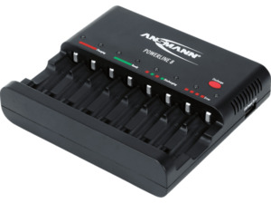 ANSMANN Powerline 8 Ladegerät, für Rundzellen max. 1.75 Volt Micro AAA : 500mA (1-8), Mignon AA: USB: 1000mA (1), Schwarz