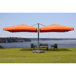 Gastronomie-Alu-Luxus-Doppel-Ampelschirm T44, Pergola-Markise-Effekt, 6,2x3m Polyester 50kg ~ terracotta + Ständer