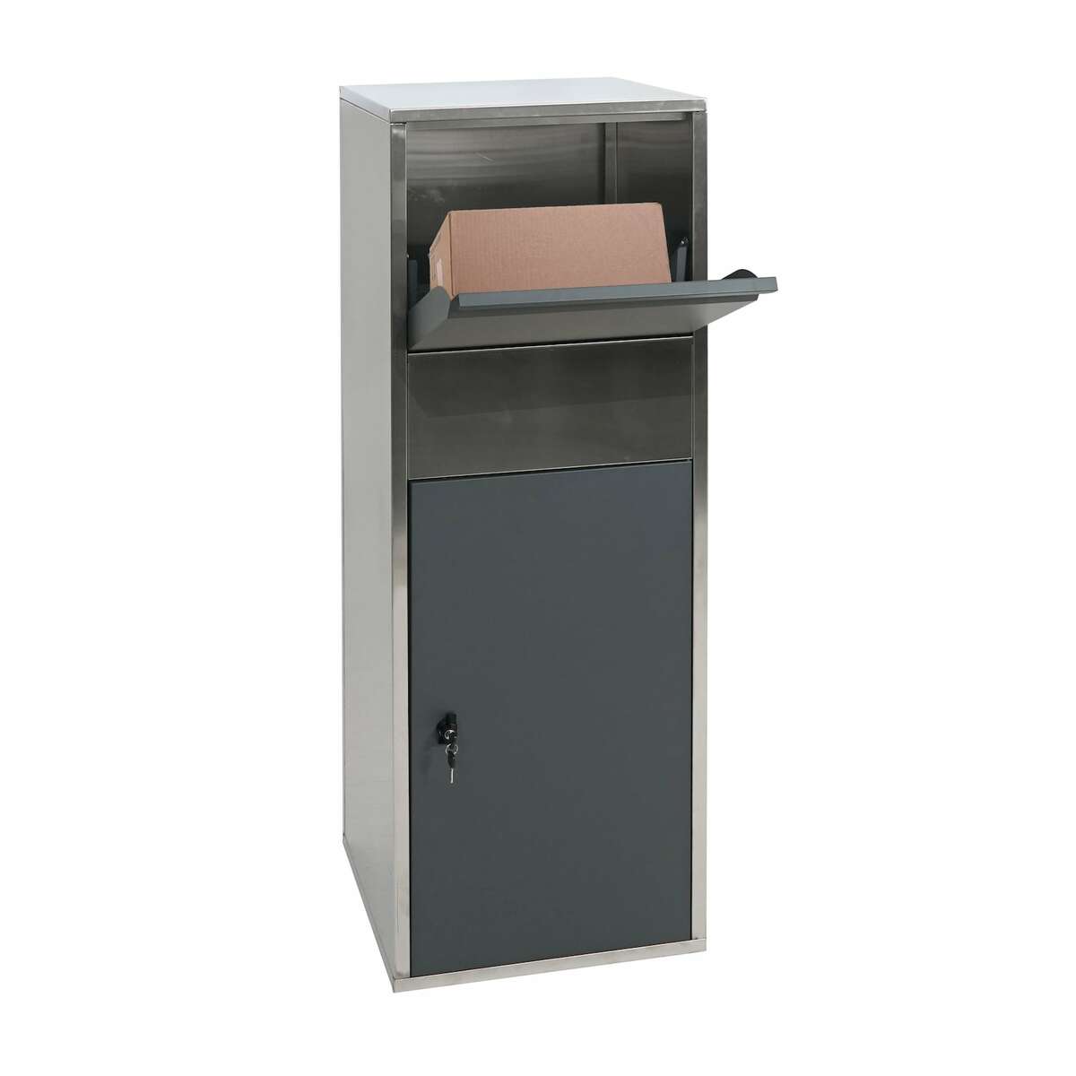 Bild 1 von Paketkasten MCW-G80, Paketbox Standbriefkasten Paketbriefkasten Größe XL ~ Edelstahl anthrazit