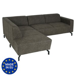 Ecksofa MCW-J60, Couch Sofa mit Ottomane links, Made in EU, wasserabweisend 247cm ~ Kunstleder grau-braun