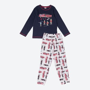 Jungen-Schlafanzug mit Feuerwehr-Frontaufdruck, 2-teilig