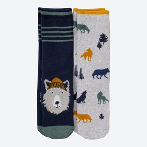 Jungen-Thermo-Socken mit Wolf-Muster, 2er-Pack