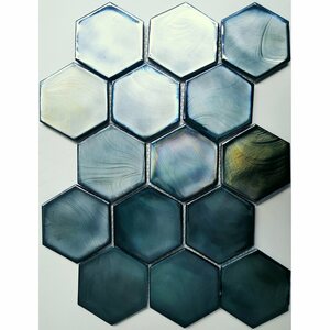 Mosaikmatte Cadiz Hexagon Keramik Grün 26 cm x 29,9 cm