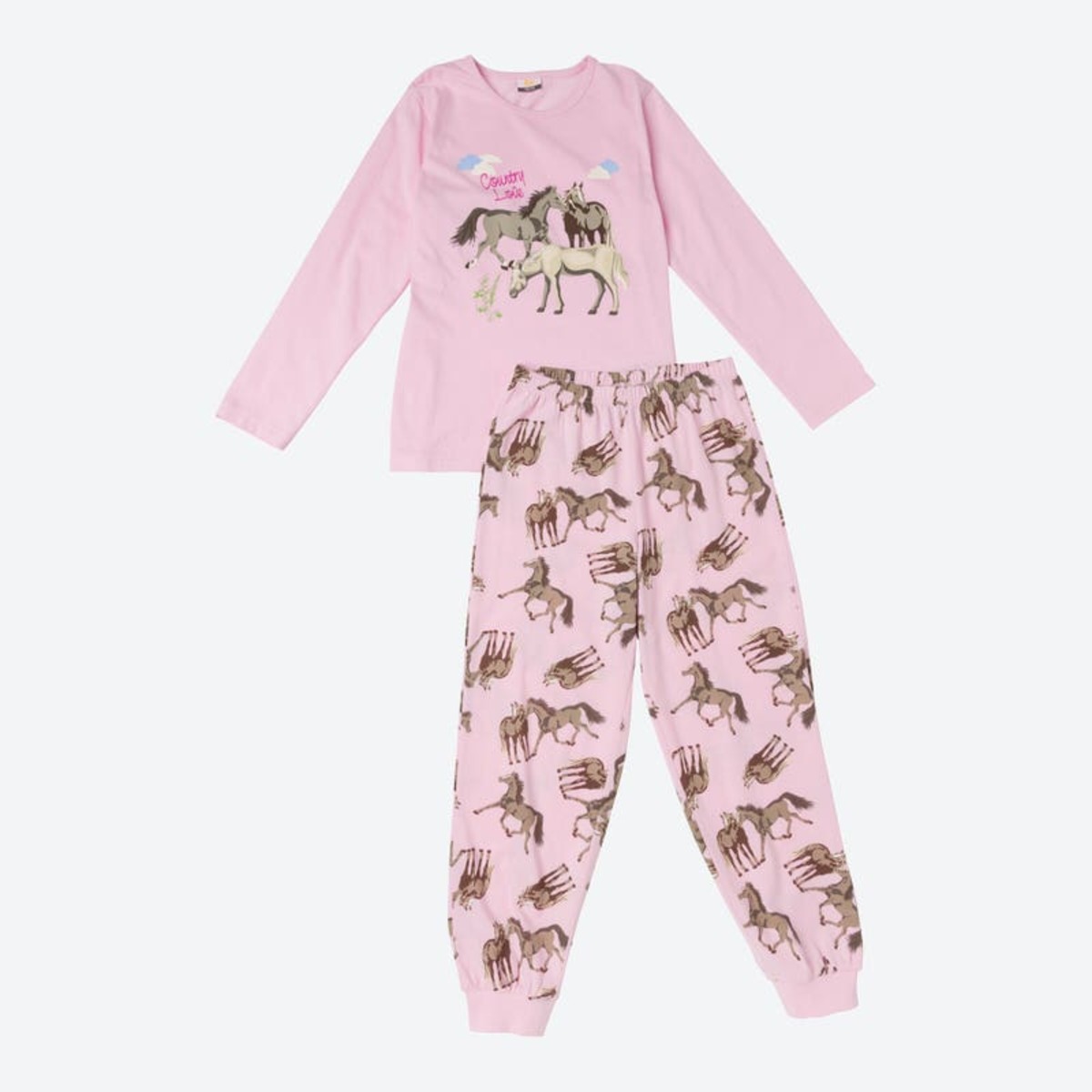 Bild 1 von Mädchen-Schlafanzug mit Pferde-Frontaufdruck, 2-teilig