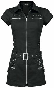 H&R London - Gothic Kurzes Kleid - Black Zip Dress - XS bis XXL - für Damen - Größe L - schwarz