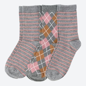 Damen-Socken mit trendigem Muster, 3er-Pack