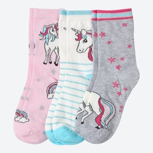 Mädchen-Socken mit Einhorn-Motiven, 3er-Pack