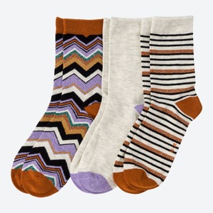 Damen-Socken mit trendigem Muster, 3er-Pack