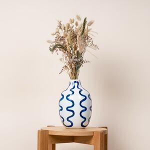 Vase Keramik Wellen Weiß Blau