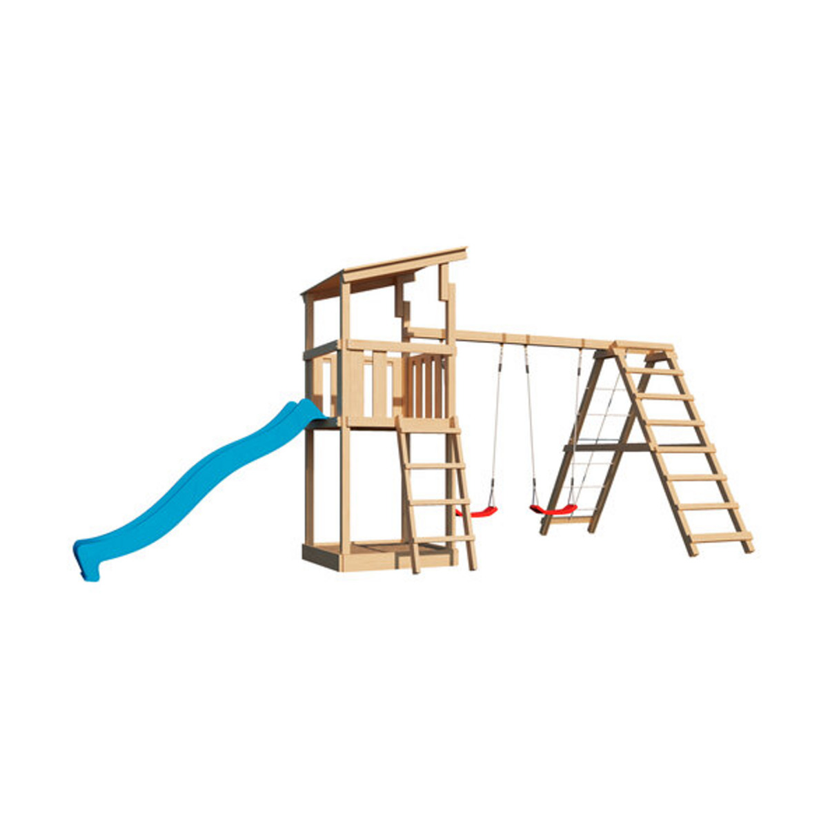 Spielturm Anna mit Rutsche, Doppelschaukel und Klettergerüst im ALDI