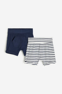 H&M 2er-Pack Jerseyshorts Weiß/Marineblau gestreift in Größe 68. Farbe: White/navy blue striped