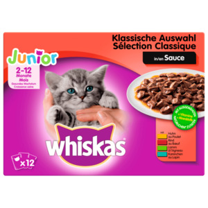 Whiskas Katzenfutter Junior Fleischauswahl in Sauce 12x100g