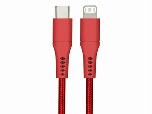 Networx Daten- und Ladekabel, USB-C auf Lightning, 1 m, Stoffmantel, rot