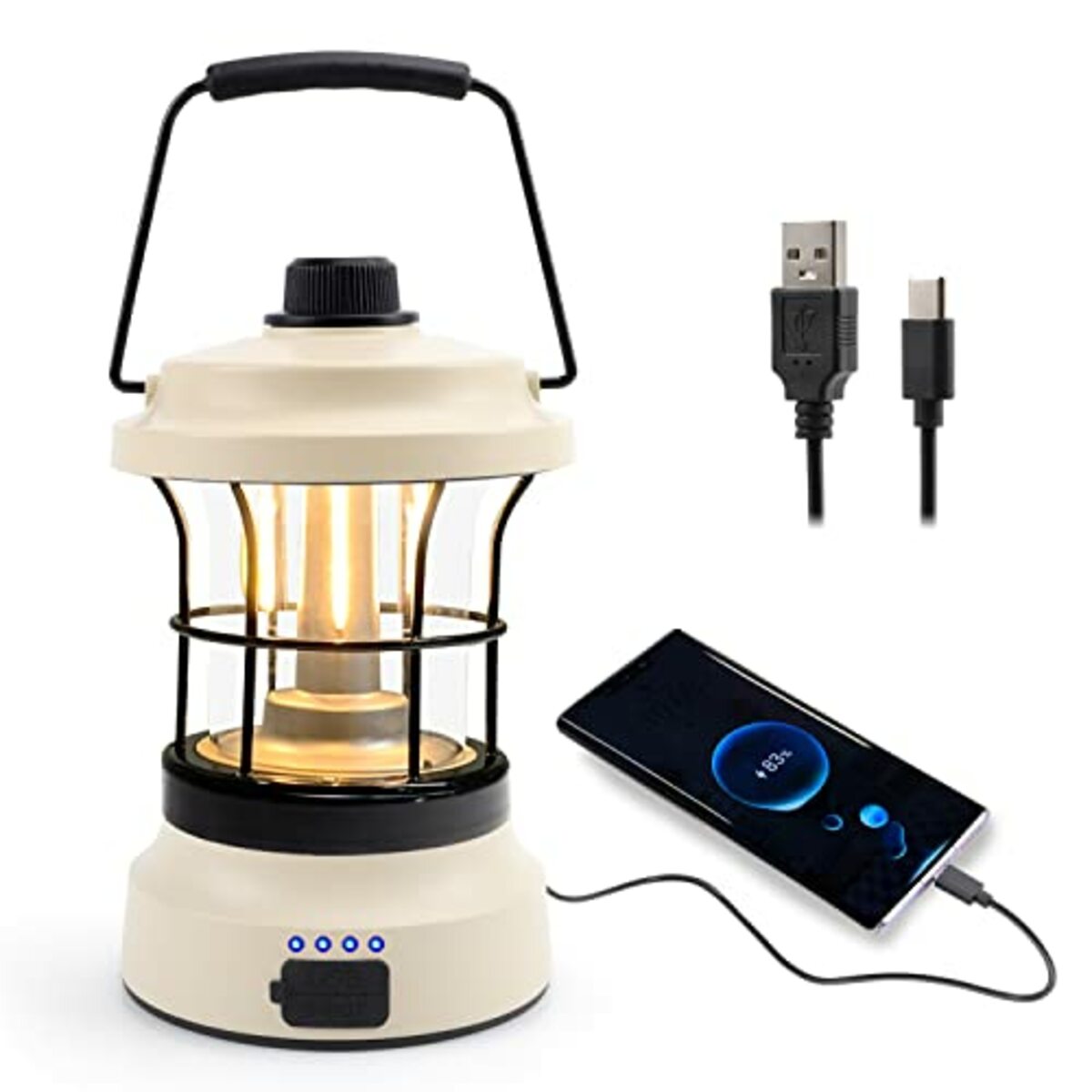 Bild 1 von Campinglampe Batteriebetrieben, LED Camping Lantern Aufladbar kurbellampe Akku Notlicht Dimmbar USB Wiederaufladbare, Geeignet für Wandern, Camping, Stromausfällen