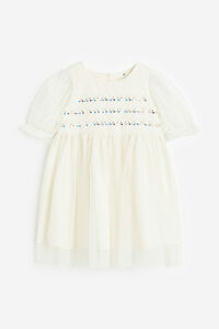 H&M Tüllkleid mit Verzierungen Naturweiß, Kleider in Größe 122. Farbe: Natural white