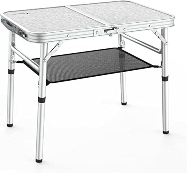 Bild 1 von Sportneer Folding Table, Adjustable Height Camping Table with Mesh Storage Option, 60 x 40 cm/90 x 60cm, Folding Camping Table, Mite, Aluminium Legs for Outdoor Camping, Picnic, Beach, Backyard