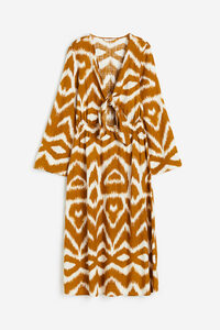 H&M Kleid aus einer Leinenmischung mit Bindebändern Senfgelb/Gemustert, Alltagskleider in Größe XL. Farbe: Mustard yellow/patterned