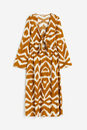 Bild 1 von H&M Kleid aus einer Leinenmischung mit Bindebändern Senfgelb/Gemustert, Alltagskleider in Größe XL. Farbe: Mustard yellow/patterned
