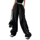 Bild 1 von Baonmy Fallschirmhosen Cargohose Damen Baggy,Y2k Baggy Lange Hosen Elastische Taille Hose Streetwear,Teenager Hip Hop Schnürung Frauen 90er Aesthetic Vintage Lang Freizeithose Parachute Pants