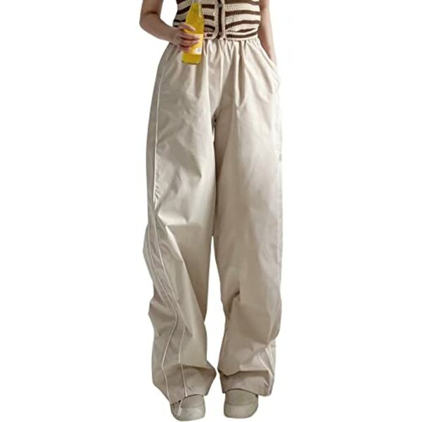 Bild 1 von Baonmy Fallschirmhosen Cargohose Damen Baggy,Y2k Baggy Lange Hosen Elastische Taille Hose Streetwear,Teenager Hip Hop Schnürung Frauen 90er Aesthetic Vintage Lang Freizeithose Parachute Pants