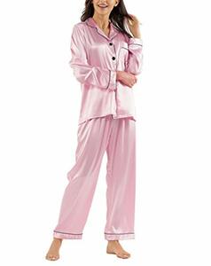 GAESHOW Damen-Pyjama-Set, Seide, Satin, langärmelig, Nachtwäsche, Loungewear für alle Jahreszeiten