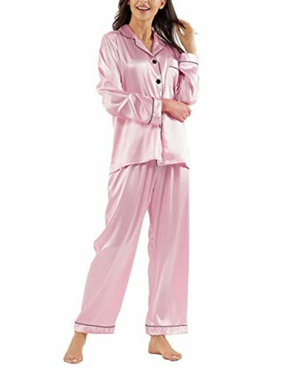 Bild 1 von GAESHOW Damen-Pyjama-Set, Seide, Satin, langärmelig, Nachtwäsche, Loungewear für alle Jahreszeiten