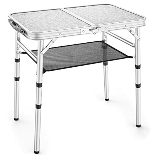 Bild 1 von Sportneer Folding Table, Adjustable Height Camping Table with Mesh Storage Option, 60 x 40 cm/90 x 60cm, Folding Camping Table, Mite, Aluminium Legs for Outdoor Camping, Picnic, Beach, Backyard