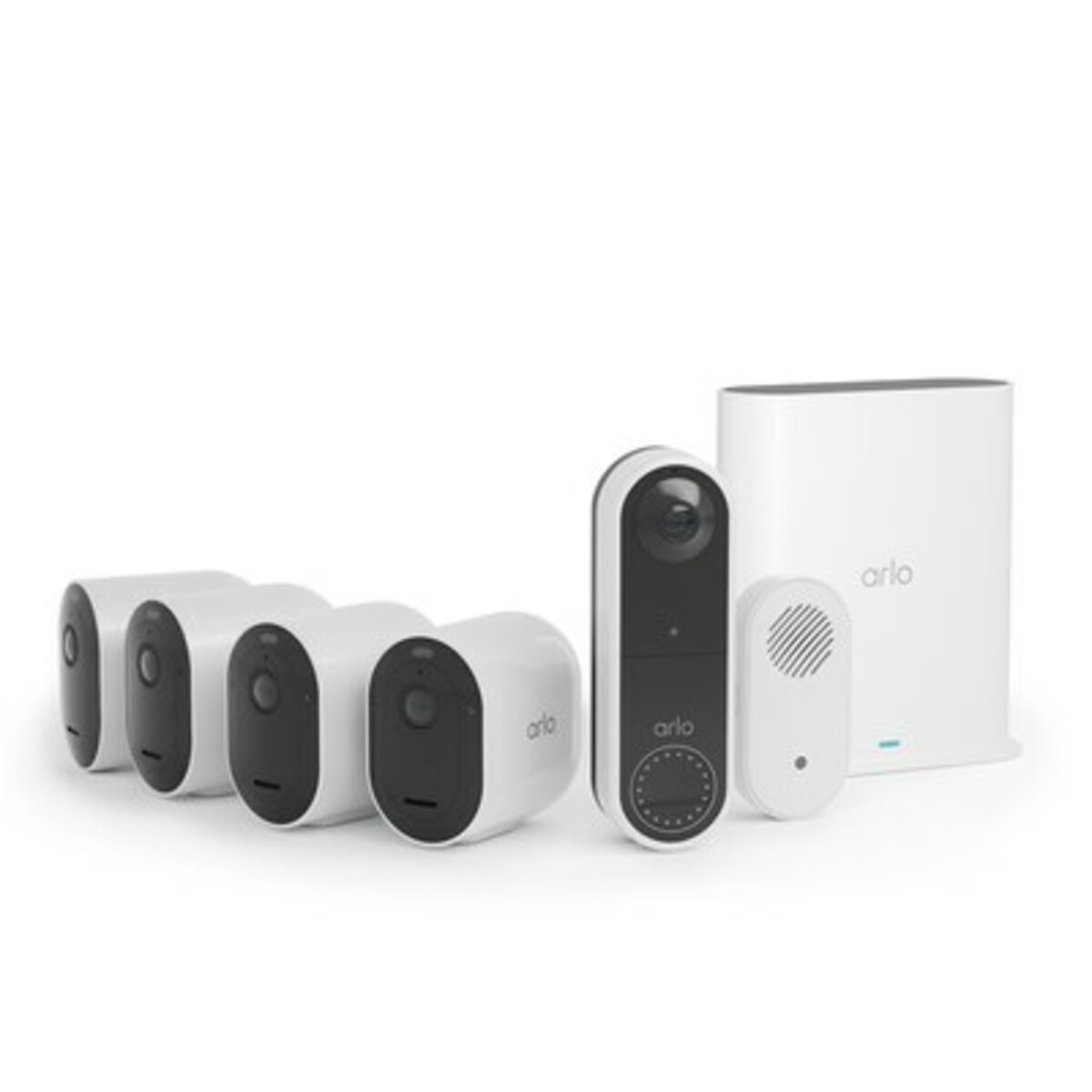 Bild 1 von Arlo Pro 5 Überwachungskamera außen - 4er Set + kabellose Türklingel + Zentrale