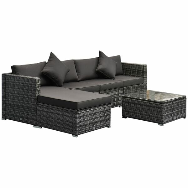 Bild 1 von Outsunny 6 tlg. Polyrattan Gartenmöbel Set Sitzgarnitur mit Beistelltisch Kissen Sitzgruppe Gartense