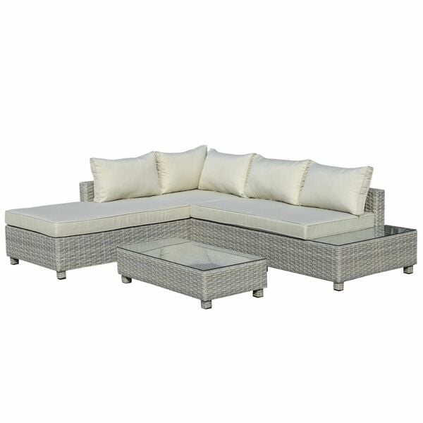 Bild 1 von Outsunny 3-tlg. Polyrattan Gartenmöbel Set Gartengarnitur mit Beistelltisch