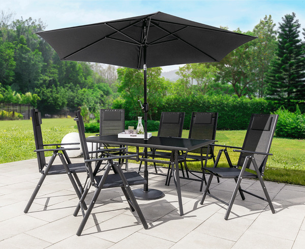 Bild 1 von Better Home 8-tlg. Aluminium Sitzgarnitur mit Sonnenschirm schwarz