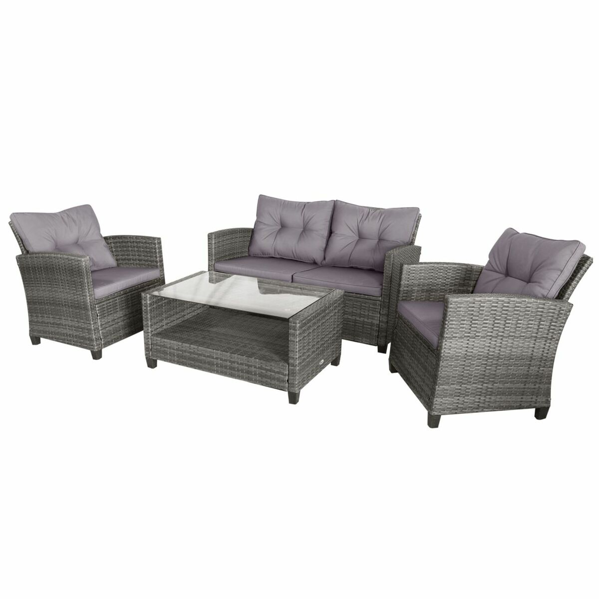Bild 1 von Outsunny Polyrattan Sitzgarnitur 4 tlg. Sitzgruppe Gartenmöbel Set Grau