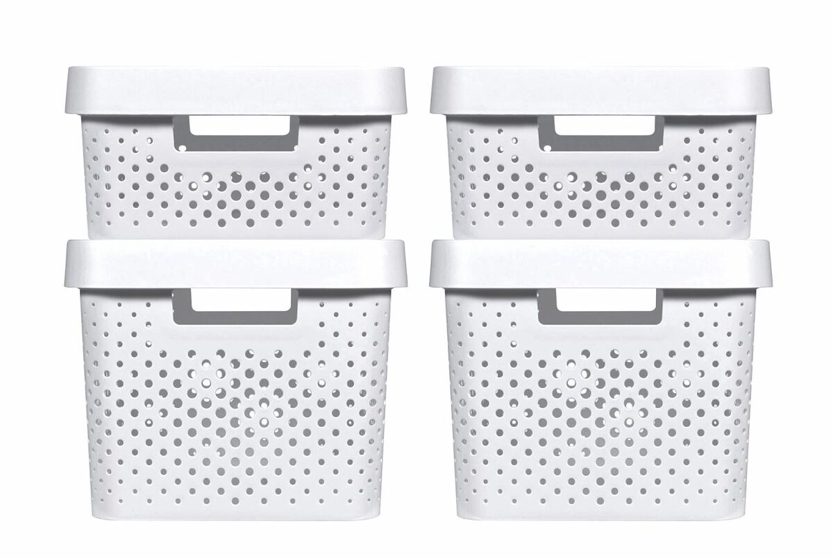 Bild 1 von 2 x INFINITY RECYCLING Boxen mit Lochmuster (11L + 17L) und Deckel weiß