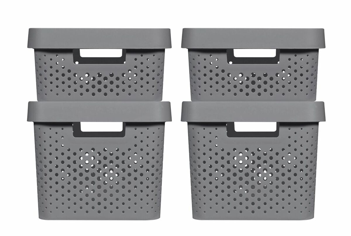 Bild 1 von 4 x INFINITY RECYCLING Boxen mit Lochmuster (11L + 17L) und Deckel dunkelgrau