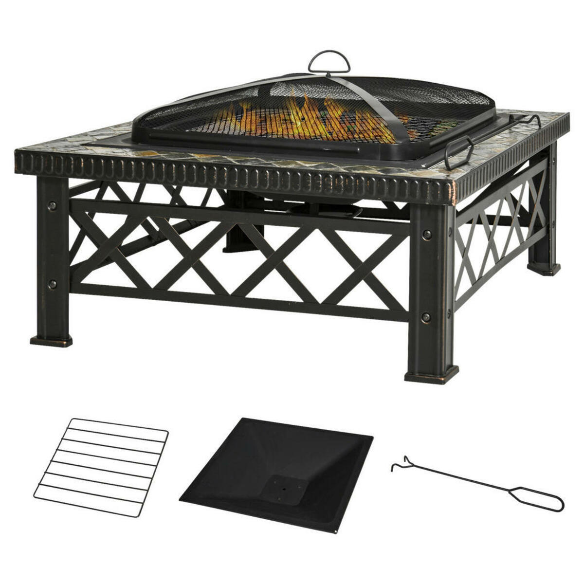 Bild 1 von Outsunny Feuerschale schwarz Schiefer B/H/T: ca. 76x47x76 cm