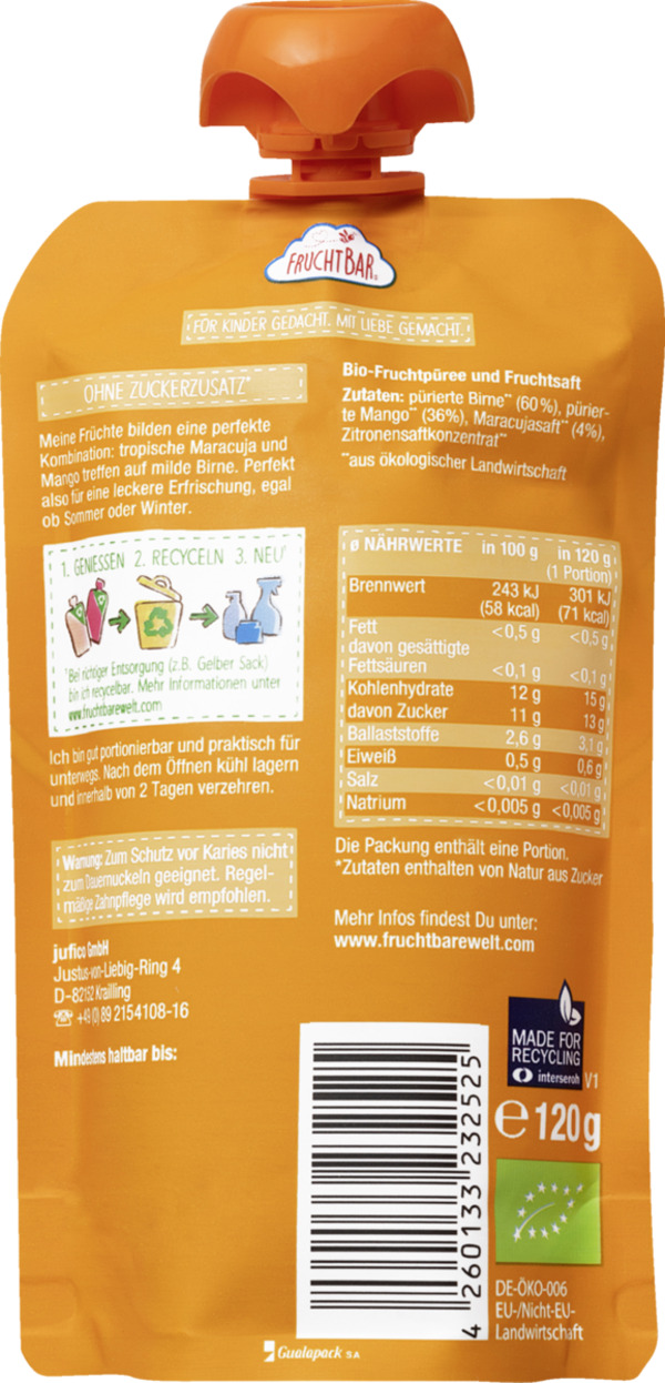 Bild 2 von FruchtBar Bio Fruchtpüree Mango, Birne, Maracuja