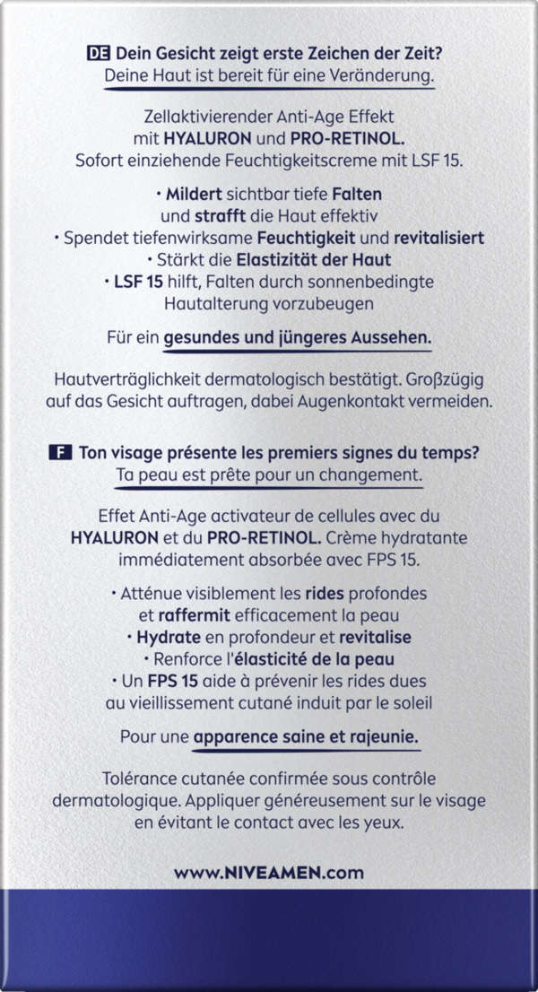 Bild 2 von NIVEA MEN Anti-Age Hyaluron Feuchtigkeitspflege LSF 15