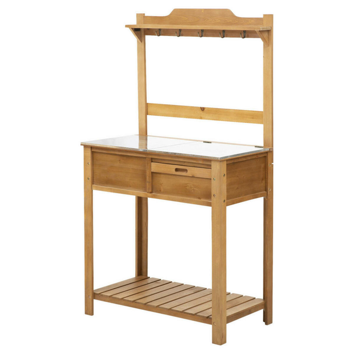 Bild 1 von Outsunny Pflanztisch mit Haken natur B/H/L: ca. 42x142x80 cm