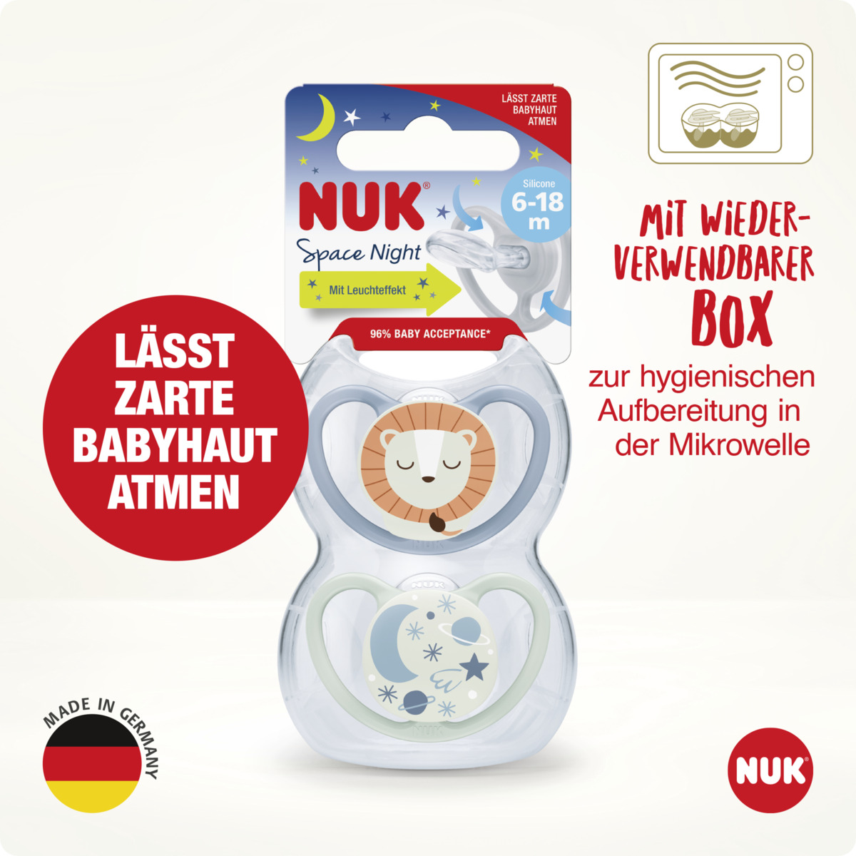 Bild 3 von NUK Space Night Silikon-Schnuller, blau & mint, 6-18 Monate