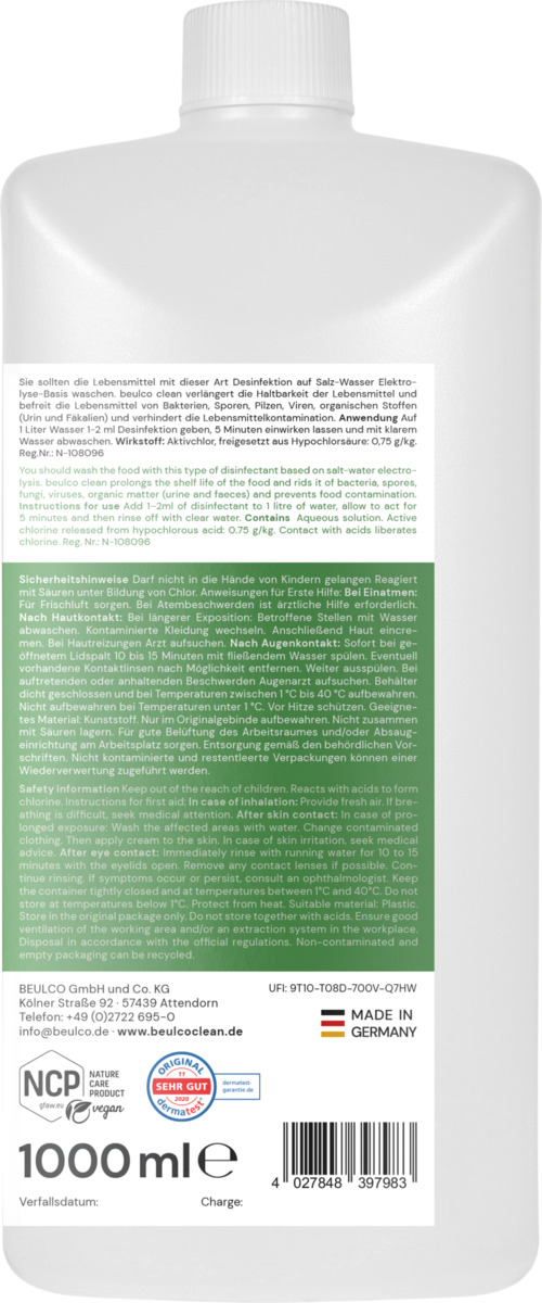 Bild 2 von beulco clean Obst & Gemüse Reinigung und Desinfektion 1 Liter