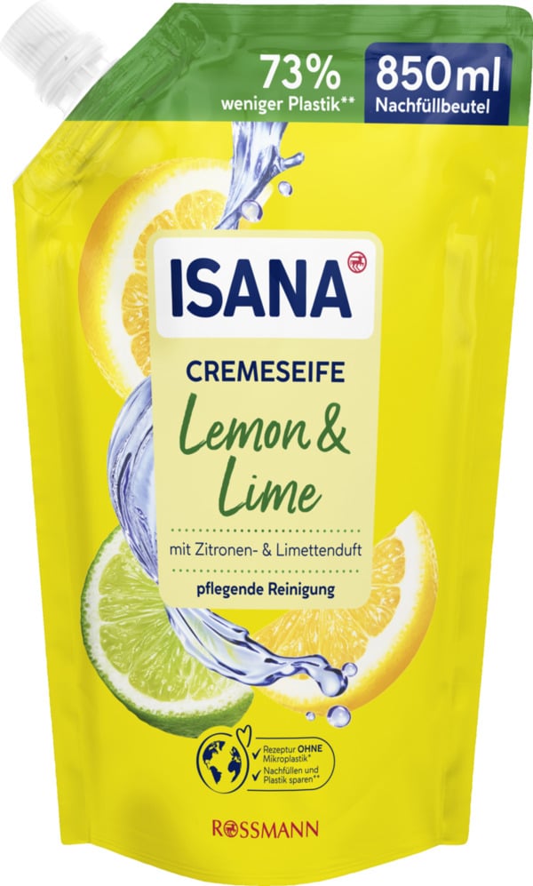 Bild 1 von ISANA Cremeseife Lemon & Lime Nachfüllbeutel