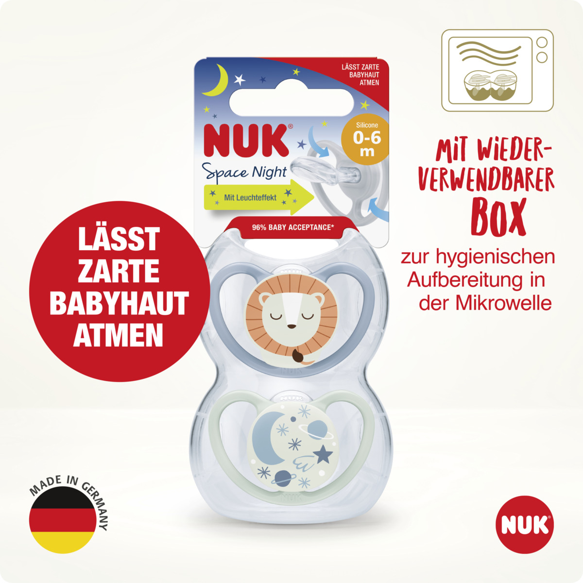 Bild 3 von NUK Space Night Silikon-Schnuller, blau & mint, 0-6 Monate