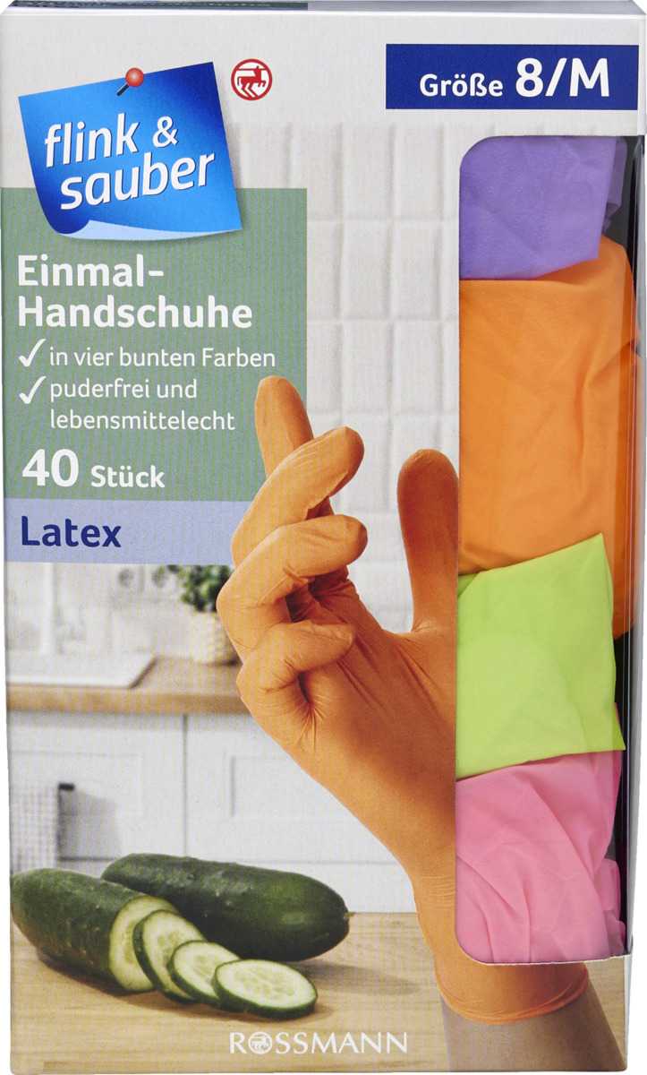 Bild 1 von flink & sauber Einmal-Handschuhe Latex bunt Gr. M