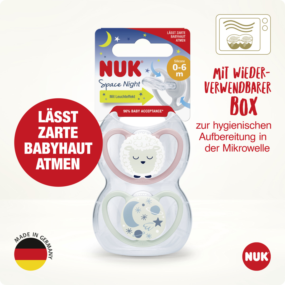Bild 3 von NUK Space Night Silikon-Schnuller, rosa & mint, 0-6 Monate