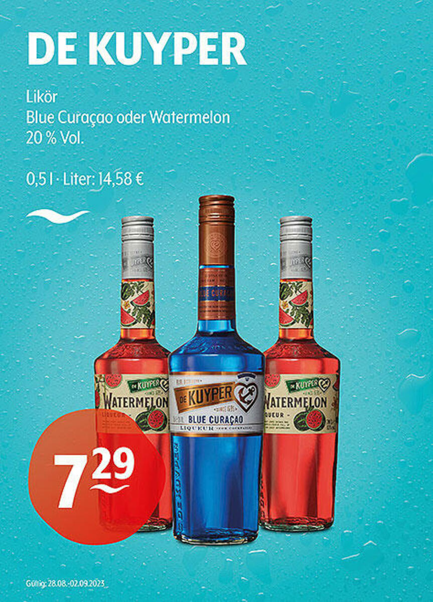 Bild 1 von DE KUYPER Likör
Blue Curacao oder Watermelon
20 % Vol.
