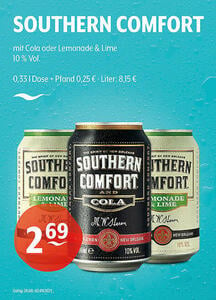 SOUTHERN COMFORT mit Cola oder Lemonade & Lime
10 % Vol.