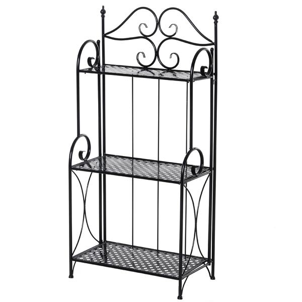 Bild 1 von Outsunny Gartenregal mit 3 Ablagen schwarz 56 x 30 x 114 cm (LxBxH)   Standregal Metallregal Aufbewahrungsregal Pflanzregal